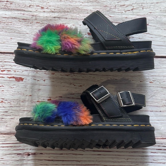 Dr Martens Voss II Fluffy Faux Fur Strap Sandals in Multi — Hydro Leather Sz 7 - Picture 12 of 16